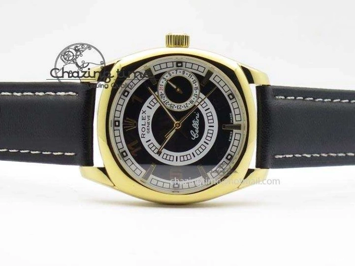 On Strap Black And Dial Numeral Date Leather A2824 Markers YG Cellini Brown Stick 0731